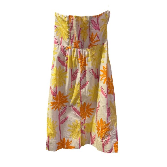 Lilly Pulitzer Floral Sundress Sz 4 Strapless Mini Orange Pink White Party FLAW - Picture 2 of 9